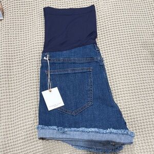 Pinkblush Navy & Denim Maternity Shorts with Frayed Hem